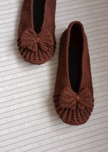 Kahverengi Örgü Kadın Ev Terliği - Görsel 5