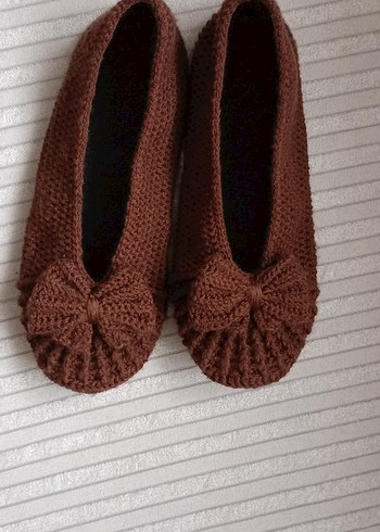 Kahverengi Örgü Kadın Ev Terliği - Görsel 6