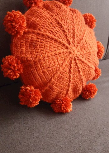 Turuncu Bohem Yuvarlak Ponponlu Yastık - Görsel 7