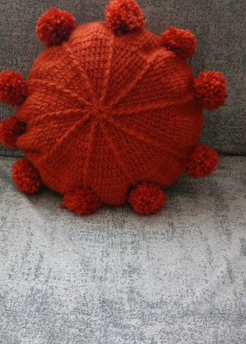 Turuncu Bohem Yuvarlak Ponponlu Yastık - Görsel 3