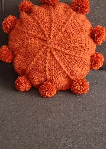 Turuncu Bohem Yuvarlak Ponponlu Yastık - Görsel 6