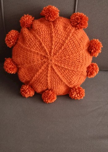 Turuncu Bohem Yuvarlak Ponponlu Yastık - Görsel 5