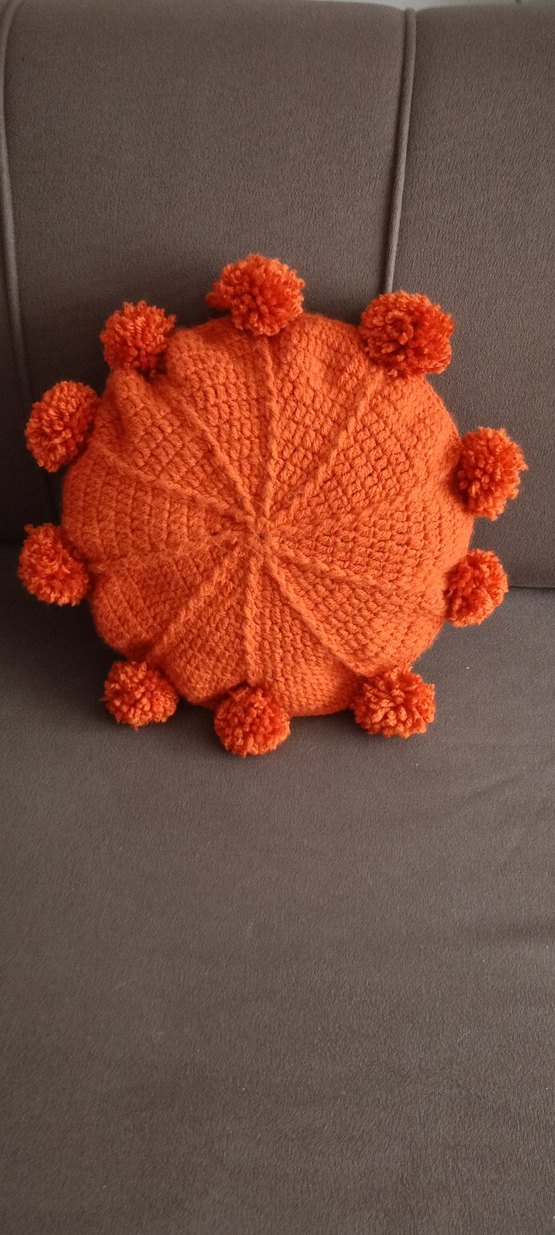 Turuncu Bohem Yuvarlak Ponponlu Yastık - Görsel 5