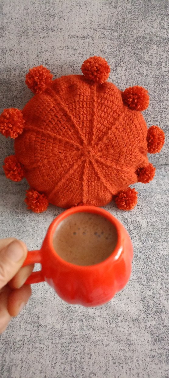 Turuncu Bohem Yuvarlak Ponponlu Yastık - Görsel 4