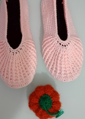 Pembe Örgü Kadın Ev Terliği - Görsel 2