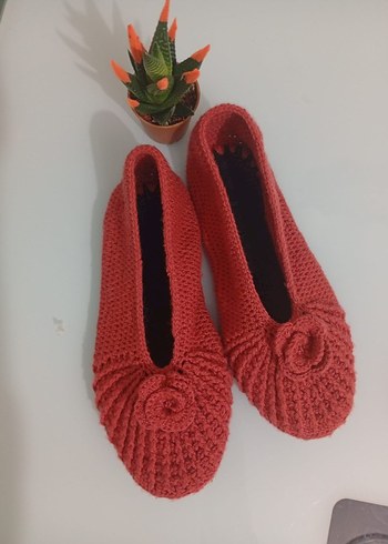 Pembe Örgü Kadın Ev Terliği - Görsel 5