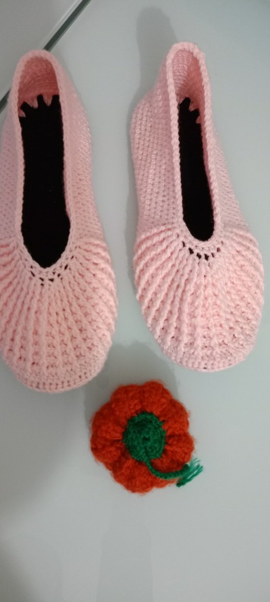 Pembe Örgü Kadın Ev Terliği - Görsel 2