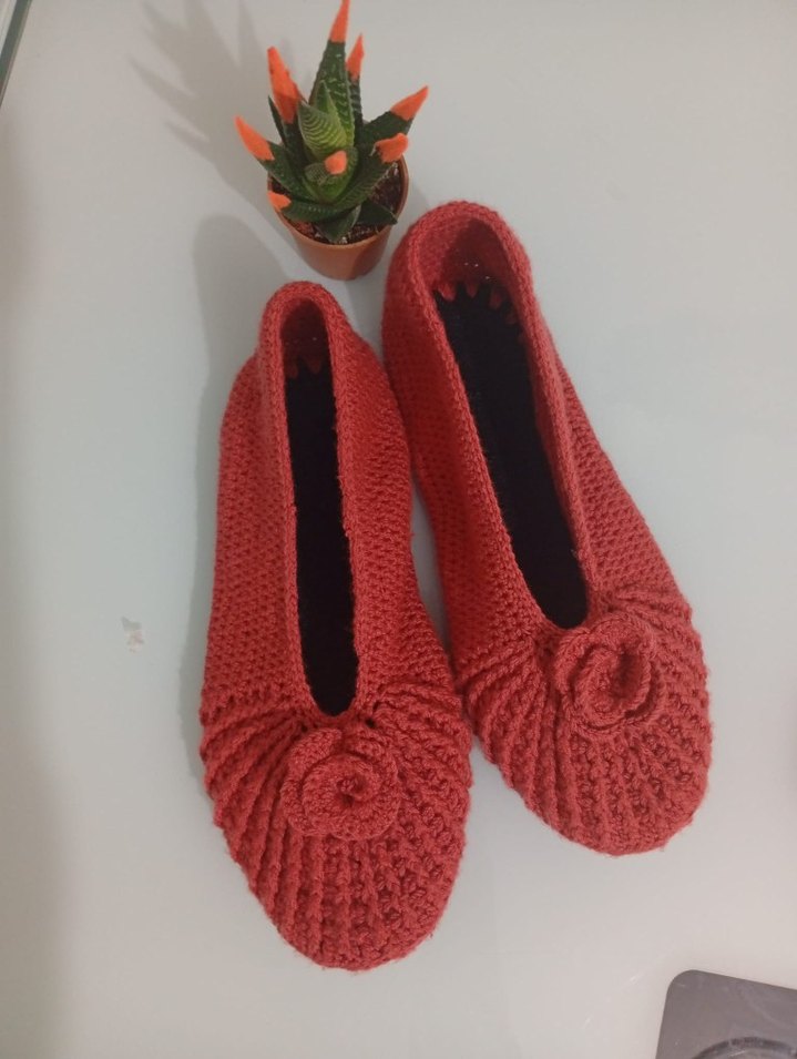 Pembe Örgü Kadın Ev Terliği - Görsel 5