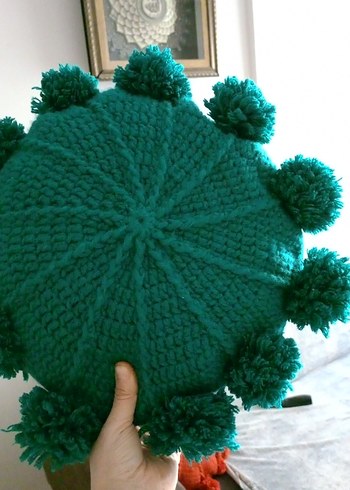 Bohem Turkuaz Ponponlu Yuvarlak Yastık - Görsel 3