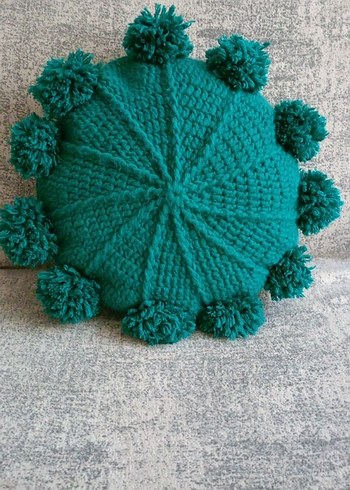 Bohem Turkuaz Ponponlu Yuvarlak Yastık - Görsel 5