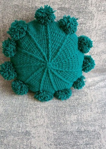 Bohem Turkuaz Ponponlu Yuvarlak Yastık - Görsel 4