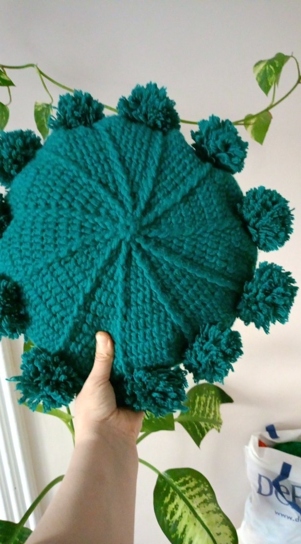 Bohem Turkuaz Ponponlu Yuvarlak Yastık - Görsel 2