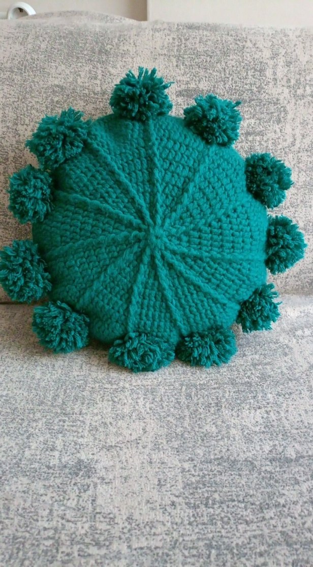 Bohem Turkuaz Ponponlu Yuvarlak Yastık - Görsel 5