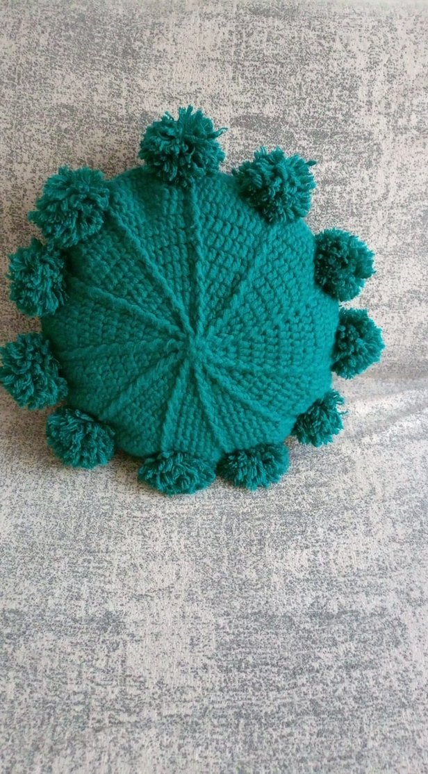Bohem Turkuaz Ponponlu Yuvarlak Yastık - Görsel 4