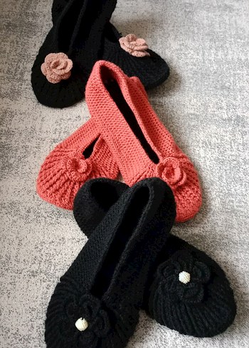 Pembe Örgü Dolgu Topuk Kadın Ev Terliği - Görsel 7