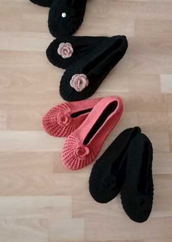 Pembe Örgü Dolgu Topuk Kadın Ev Terliği - Görsel 8