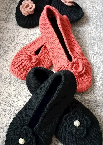 Pembe Örgü Dolgu Topuk Kadın Ev Terliği - Görsel 6