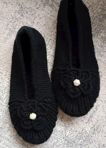 Pembe Örgü Dolgu Topuk Kadın Ev Terliği - Görsel 4