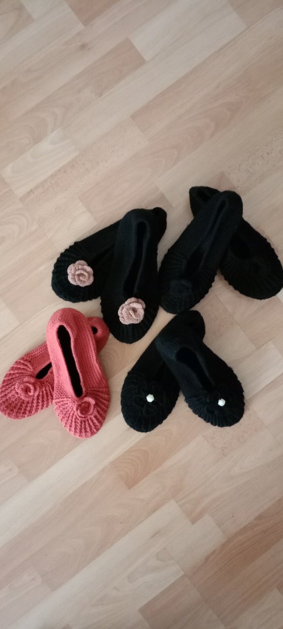 Pembe Örgü Dolgu Topuk Kadın Ev Terliği - Görsel 2