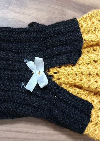 Sarı ve Siyah Örgü Kadın Eldiven - Görsel 2