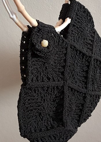 Bohem Örgü Siyah Kadın Çanta - Görsel 4