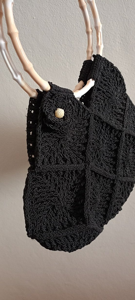 Bohem Örgü Siyah Kadın Çanta - Görsel 4