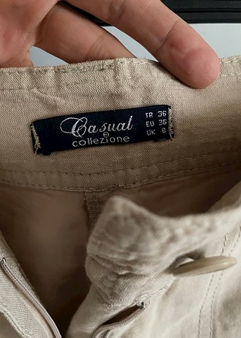 Collezione Bej Keten Pamuk Bermuda Şort - Görsel 4