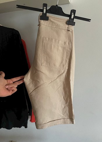 Collezione Bej Keten Pamuk Bermuda Şort - Görsel 2