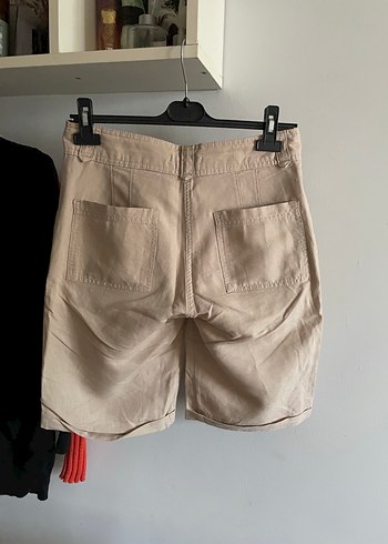 Collezione Bej Keten Pamuk Bermuda Şort - Görsel 3