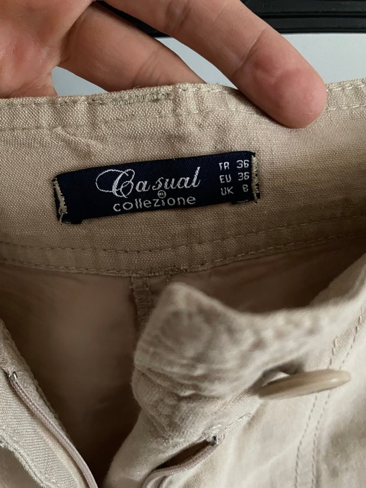 Collezione Bej Keten Pamuk Bermuda Şort - Görsel 4