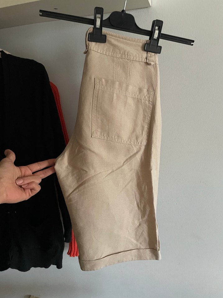 Collezione Bej Keten Pamuk Bermuda Şort - Görsel 2