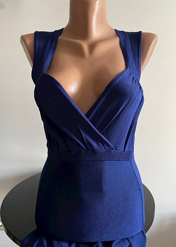 Saks Mavi H&M Merserize Triko Kalem Elbise - Görsel 3