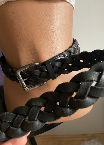 Örgülü Siyah Deri Kemer - Görsel 4
