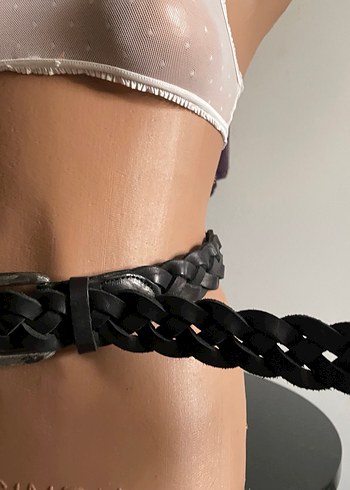 Örgülü Siyah Deri Kemer - Görsel 2