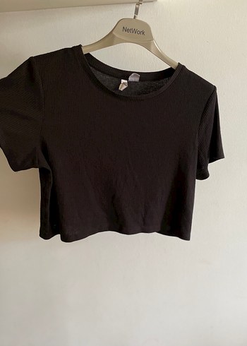 H&M Siyah Mini Kısa Kollu Crop Top