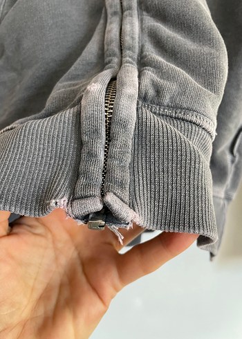 Benetton Casual Salaş Kapüşonlu Fermuarlı Gri Sweatshirt - Görsel 6