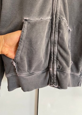 Benetton Casual Salaş Kapüşonlu Fermuarlı Gri Sweatshirt - Görsel 4