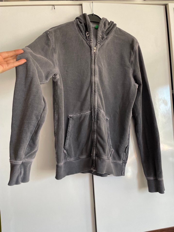 Benetton Casual Salaş Kapüşonlu Fermuarlı Gri Sweatshirt - Görsel 2