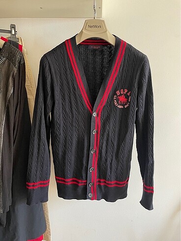 U.S. Polo Kırmızı Siyah Triko Hırka