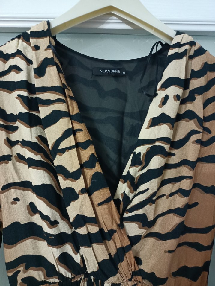 Kahverengi Zebra Desenli Min Elbise - Görsel 2