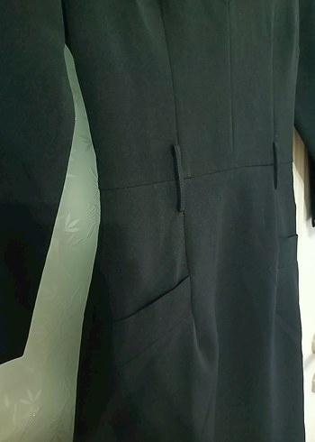 V Yaka Uzun Kollu Siyah Midi Kalem Elbise - Görsel 2