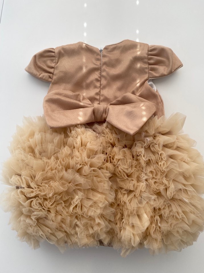 Kız Çocuk Bej Fırfırlı Bohem Elbise - Görsel 2