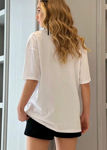 Beyaz Pamuklu Oversize Tişört "SWEET" Baskılı - Görsel 2