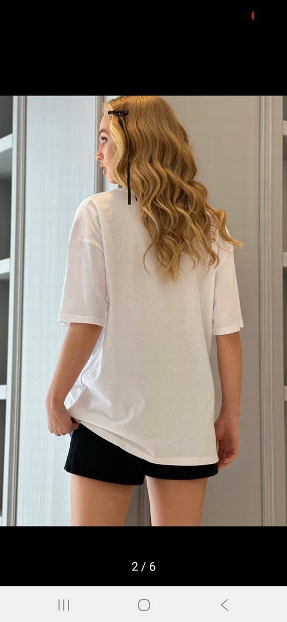 Beyaz Pamuklu Oversize Tişört "SWEET" Baskılı - Görsel 2