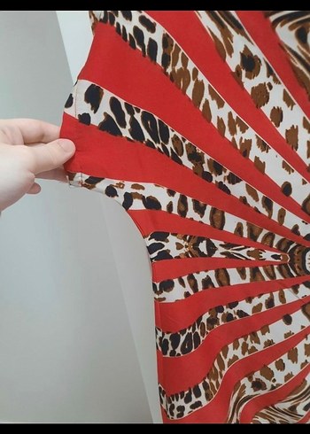 Kırmızı Zebra Desenli Midi Bohem Elbise - Görsel 5