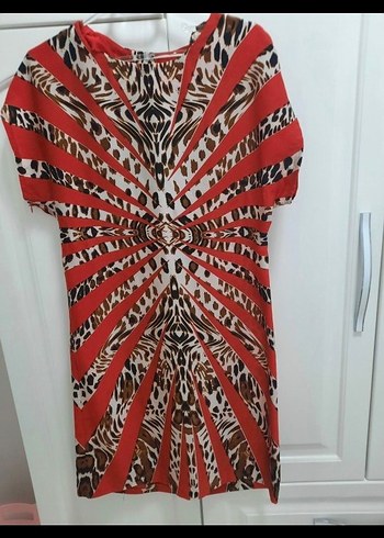 Kırmızı Zebra Desenli Midi Bohem Elbise - Görsel 3