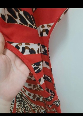 Kırmızı Zebra Desenli Midi Bohem Elbise - Görsel 7