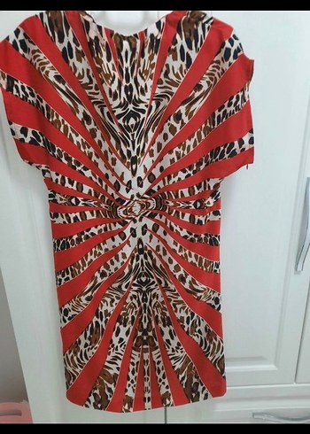 Kırmızı Zebra Desenli Midi Bohem Elbise - Görsel 4