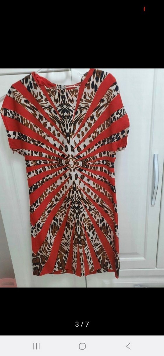 Kırmızı Zebra Desenli Midi Bohem Elbise - Görsel 3