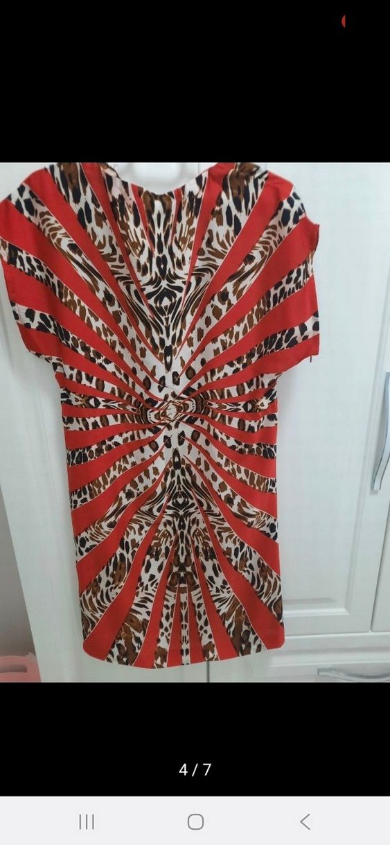 Kırmızı Zebra Desenli Midi Bohem Elbise - Görsel 4